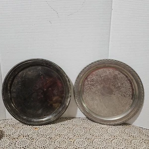 Lote 2 Bandejas para Servir Plato Plata Vintage Redondas 12.25" Ancho Sin Marcar - Imagen 1 de 9