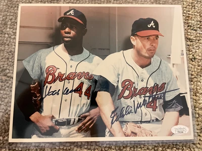 Hank Aaron Eddie Mathews Signed HOF 8x10 Photo JSA Milwaukee/Atlanta Braves - Image 1 of 2