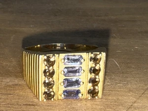 SOUTH BEACH MEN'S RING Tanzanite & Smokey Quartz 925 18kgf Sz12 - Picture 1 of 5