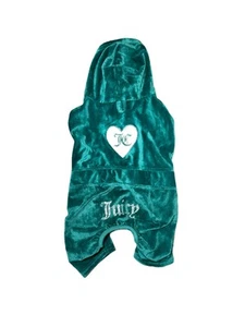 Juicy Couture Green Velvet Silver Glam Glitter Heart Jumpsuit Dog Pet NWOT Mediu - Picture 1 of 6