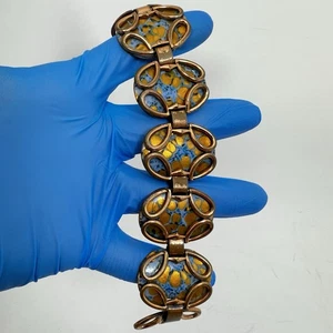 RAR Vintage Matisse Modernist Blau Gelb Emaille Kupfer Armband Guinevere - Bild 1 von 9