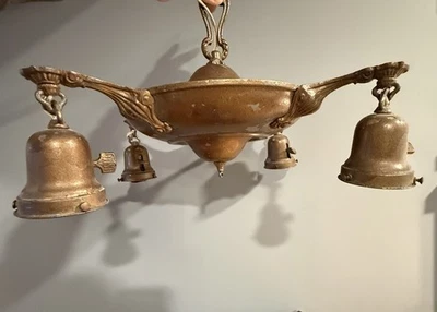 Antique YOST 4-Light Nickel Plated Brass Pan Chandelier c.1910 – Early Electric - Image 1 of 4