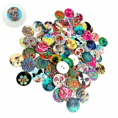 100pcs 2 Holes 20mm Mixed Wooden Buttons DIY for Sewing Craft Scrapbooking - Image 1 of 4