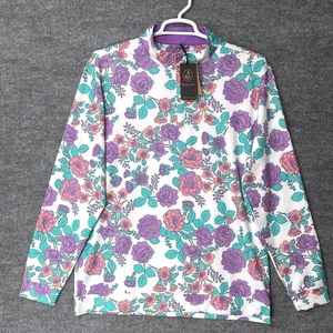 Swannies Performance 1/4 Zip Golf Pullover Shirt Mens XL Floral Print Purple - Picture 1 of 9