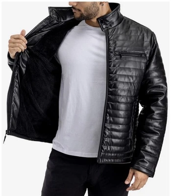 Chaqueta acolchada de PU con forro de piel de oveja sintética X RAY para hombre talla grande Foto 1 de 4
