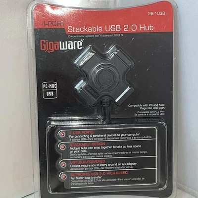 New Gigaware 4-Port Modular Stackable USB 2.0 Hub 26-1038 PC Mac 0040293018818￼ - Image 1 of 2