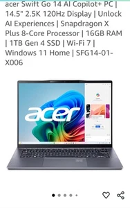 Acer Aspire 14" AI Copilot+ PC SFG14-01-X006 14.5" - Picture 1 of 7