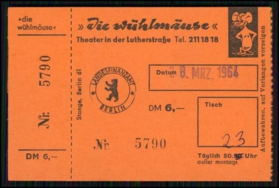 Berlin 2x Eintrittskarte u.a. Kabarett Die Wühlmäuse Theater Lutherstraße 1964 - Bild 1 von 4