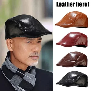 Hombres Cuero PU Gorra Plana Cabbie Gatsby Baker Boy Boina Golf Newsboy Gorra Hiedra Reino Unido - Imagen 1 de 25