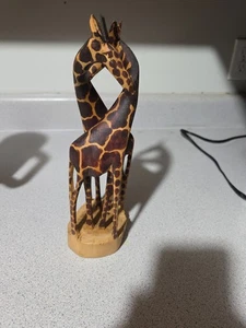 South African Art Hand Carved Couple Love Wooden Wood Giraffes Kenya Giraffe 8” - Picture 1 of 6