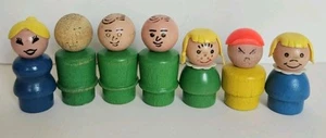 Lot Of 7 Vtg Wooden Fisher Price Little People FPLP - Picture 1 of 5