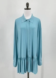 Vestido Camisa Norma Kamali Azul Polvo S/36 Cuello Volantes Manga Larga - Imagen 1 de 7