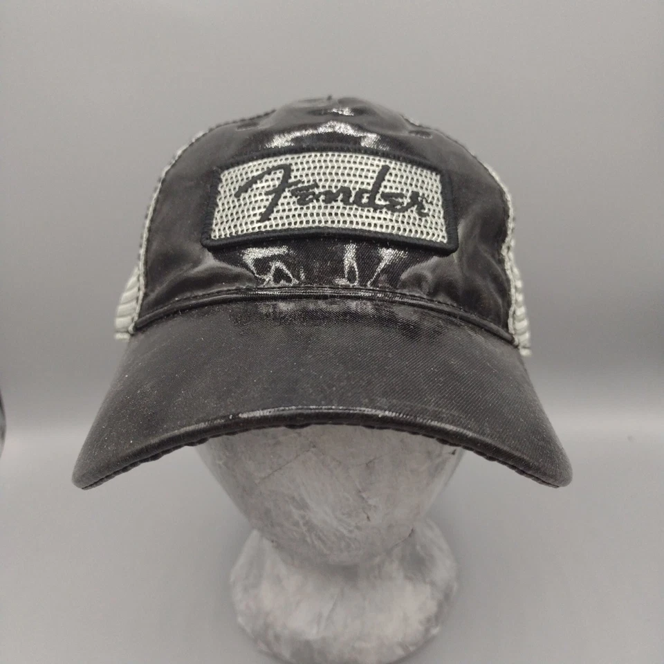 Fender Black Latex/Rubber Coated Trucker Hat. Gray Mesh Strapback One Size - Image 1 of 4