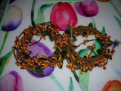 NWOT Pip Berry Candle Ring Orange Rust 4" Small 2 Wreaths Primitive Floral Decor - Image 1 of 2