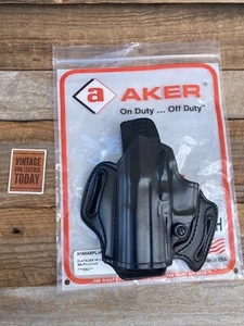 AKER Flatsider Plain Black Leather Open Top OWB Holster For H&K HK P 2000 LEFT - Picture 1 of 3
