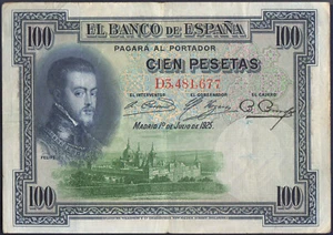 Spanien - 100 Peseten Banknote Philipp II 01 07 1925 Serie D - P.069a - Bild 1 von 2
