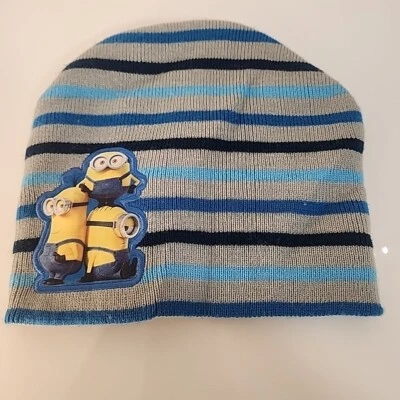 Gorro tejido a rayas azules y grises Illumination's Minions para niños Foto 1 de 4