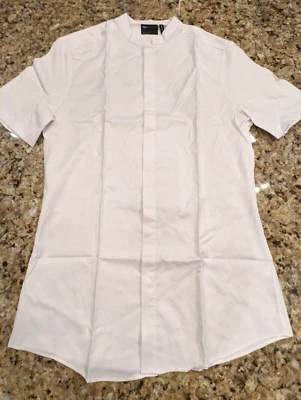 ASOS Men's Wedding Slim Short Sleeve Sateen Shirt Mandarin Collar White size M - Image 1 of 4