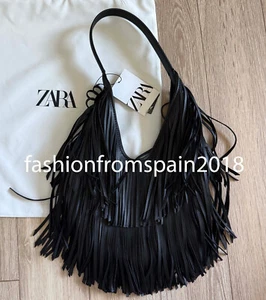 ZARA NEW WOMAN FRINGED SHOPPER BGA BLACK 6030/410/800 - Picture 1 of 3