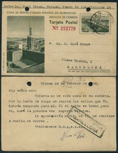 Marruecos Tarjeta Postal 20 ctms. 1942 Paisajes / 2 Taladros US 36 - Picture 1 of 1