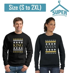 WEIHNACHTEN King Queen Paar Sweatshirt mit Rundhalsausschnitt Xmas Love Paar passende Creme - Bild 1 von 2