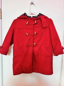 VINTAGE LL  Toggle Duffle Coat Childs 7 Red Flannel  Lined Paddington Jacket - Picture 1 of 4