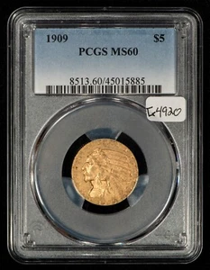 1909 G$5 Indian Head Gold Half Eagle - PCGS MS 60 - SKU-G4920 - Picture 1 of 4