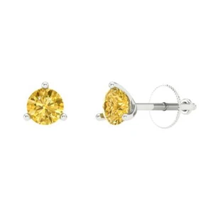 Yellow Zirconia Stud Earrings for Women, Screw back (0.5 cttw, 4.0mm, Round-Cut) - Picture 1 of 20