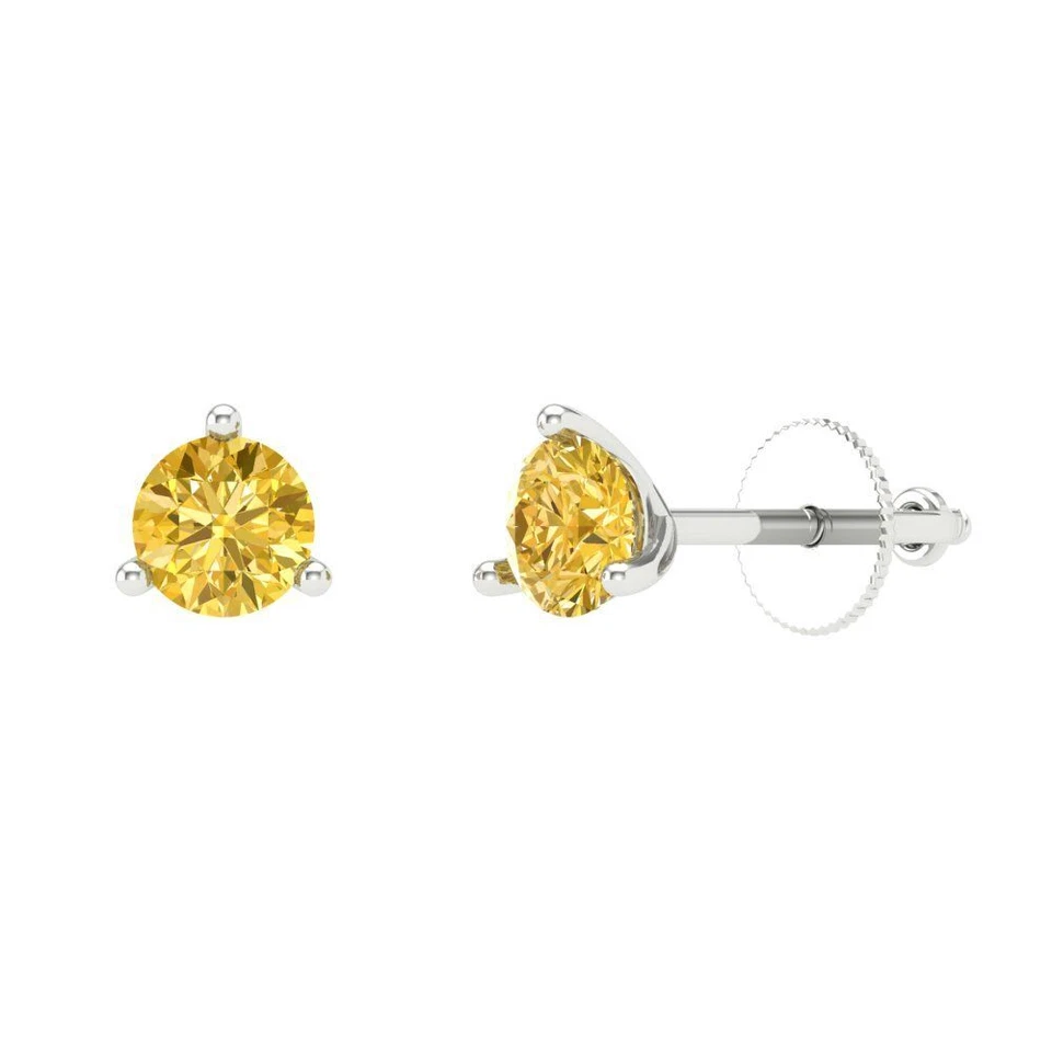 Yellow Zirconia Stud Earrings for Women, Screw back (0.5 cttw, 4.0mm, Round-Cut) - Image 1 of 4
