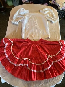 Vtg SQUARE DANCE OUTFIT Malco Modes Full Circle Red w White POLKA DOTS small - Picture 1 of 10