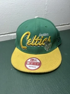 New Era Boston Celtics SnapBack Hat Hardwood Classics Hat NBA Yellow & Green - Picture 1 of 15