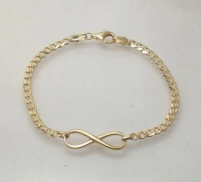 7" Technibond Infinity Curb Cuban Link Bracelet 14K Yellow Gold Plated Silver — 第 1/4 张图片