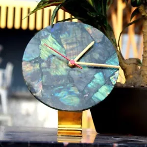 12"x12" Labradorite Wall Clock , Agate Modern Desk Clock , Boho Geode Clock Gift - Picture 1 of 6