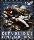 Zweiter Weltkrieg 1945 Bombardierung Dresdens - Verletztes Mädchen in den Ruinen der Stadt Briefmarke
