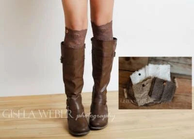 Mujeres Invierno Encaje Calentadores de Piernas Bota Toppers Puños Blanco Negro Marrón Foto 1 de 2