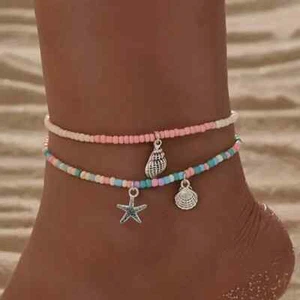 Retro Multi Layered Colorful Bead Glass Anklets Women Summer Beach Vacation Set - Picture 1 of 6
