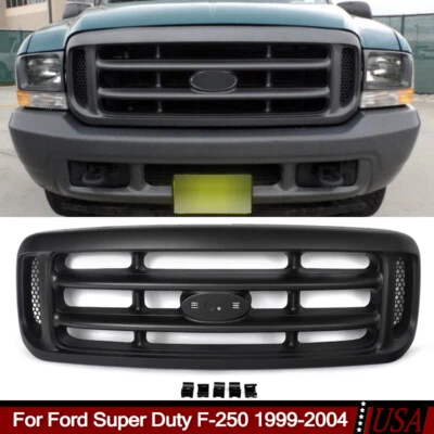 Fit 1999-2004 Ford F-250 F-350 F-450 Super Duty Matte Black Front Bumper Grille Foto 1 de 4