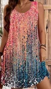Mini vestido de verano para mujer sin mangas estampado degradado multicolor - Imagen 1 de 4