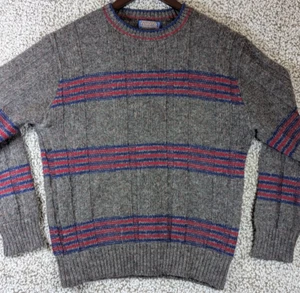 Vintage Pendleton Virgin Wool Sweater Men Medium Gray USA Made Fisherman Striped - Picture 1 of 8