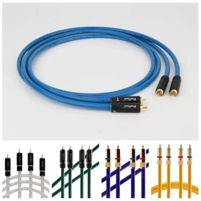 Pair Silver Plated Copper RCA Cable Audio Signal Wires W/ HIFI RCA Connector New - Image 1 of 4