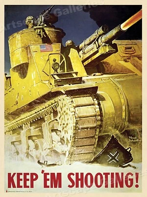 "Keep 'Em Shooting" - 1943 WW2 US Army Tank Poster - 18x24