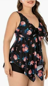 ESPRLIA Plus Size Tankini Two-Piece Ruffled Bathing Suit Black, ( Size 20 ) - Picture 1 of 5