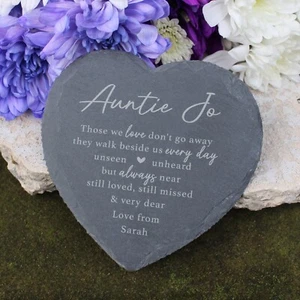 Graveside Memorial Ornament Small Slate Heart Personalised Memorial Plaque - Picture 1 of 15