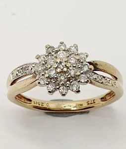 9ct Diamond Cluster Dome Split Shoulder Ring 9ct Yellow Gold Size L 1/2 Hallmark - Picture 1 of 22
