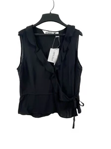 Ravel Black Semi Sheer Sleeveless Ruffled XL 100% Silk Wrap Top XL NWT - Picture 1 of 8