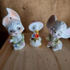 Vintage Bone China Floral Animal Figures Rabbit Mouse Duck Napcoware Taiwan 2"