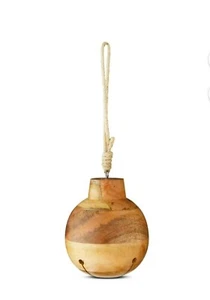 My Texas House Christmas Natural Noel Wooden Jingle Bell 6" Handcarved New - Picture 1 of 4