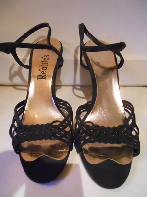 SANDALIAS DE TACÓN ALTO REALITES VINTAGE Negro Satinado 9 1/2 M 4" Tacón  Foto 1 de 4