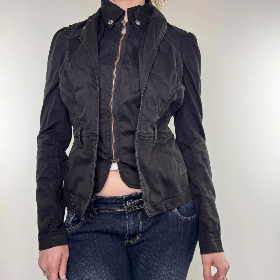  Y2K vintage fitted zip up denim blazer stretchy jacket archive avant garde - Image 1 of 4