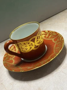 Vintage Demitasse Tea cup & Saucer set regency red & Gold leaf design Japanese - Picture 1 of 11
